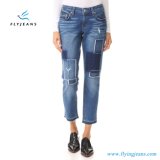 New Design Patched Ladies Boyfriend Light Blue Denim Jeans by Fly Jeans