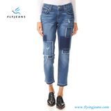 New Design Patched Ladies Boyfriend Light Blue Denim Jeans by Fly Jeans