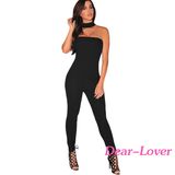 Fashion Black Strapless Choker Jumpsuit