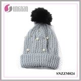 2018 Multicolor Pearl Rhinestone Ladies Elegant Mesh Knitted Wool Hats