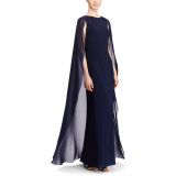 Round Collar Elegance Georgette-Cape Jersey Gown Long Evening Gown Dress