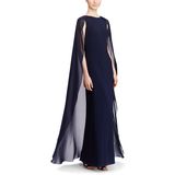 Round Collar Elegance Georgette-Cape Jersey Gown Long Evening Gown Dress