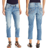 Custom Women's 3/4 Long Leisure Washed Denim Jeans