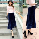 P1294 High-End Autumn Winter Debutante Lady Knitted A-Line Skirt Faux Hermelin Flocking Full Skirt