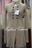 Ladies'cashmere Polo Neck Cardigan with Cables Computerized