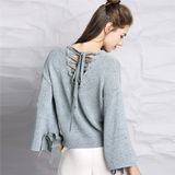 Round Neck Fuzzy Knit Relaxed Fix Cross Back Girls Sweater New Products 2018