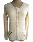 Ladies' Fashion Cashmere Cardigan Sweater with Zipper (16-029)