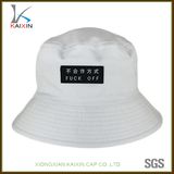 Custom Double Sides Woven Label Cotton White Bucket Hat