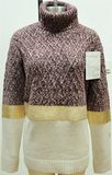 Cotton Acrylic Laides Mixed Stitch Turtleneck Pullover Knit Sweater