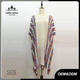 Women Fashion Boho Knitted Striped Fringe Poncho Shirt