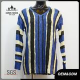 Women Fashion Blue Striped V-Neck Sweater
