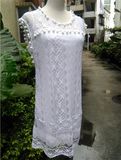 D1126 Women Fashion Pullover Lace Short White Dress with O-Neck