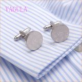 VAGULA New Arrival Rhodium Plated Laser Round Shirt Cuff Links