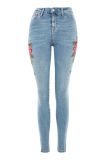 2017 New Fashion Rose Embroidered Women Long Jeans