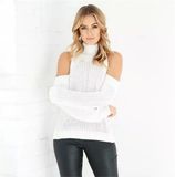 Fashion Women Knitted Sweater Jumper Cut out Long Sleeves Pullover Knitwear Beige