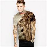 Printed Cartoon Tiger Short Polyester Tee Shirt for Man