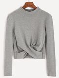 100% Cotton Gray Women Mock Neck Twist Front Crop Top