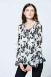 2017 Wholesale Woman Blouse Printed Chiffon Long Sleeve Korean Cheap Clothes Women