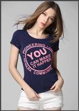 Low Price Round Neck Summer Faashion Casual Ladies T-Shirt with Printing