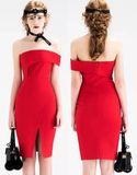 Red Slit Strapless Ladies Bandage Tube Dress