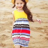 Children's Clothes Stitching Cotton and Linen National Wind Vest Dress