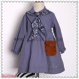 Blue Long Sleeve Autumn Casual Kids Girls Dresses Children Clothing for Girls Dress