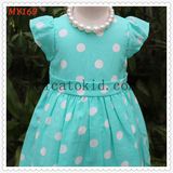 Tiffanly Green Polk DOT Fly Sleeve Kids Girls Dress for Summer