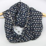 Navy Blue Twill Printing Polyester Scarf for Women Fashion Accessory Shawls