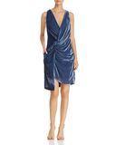 Sleeveless Round Neck Women Twist-Front Velvet Dresses