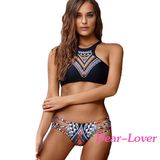 Gypsy Halter Tankini Top & Print Cutout Bottom Bikini Swimwear