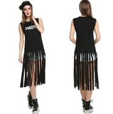 Latest Dress Designs Women Casual Black Tassel Sleeveless Long Dress