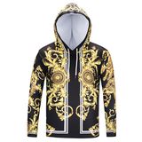 New Fashion T-Shirt for Men / Women Hooded Gold Floral Print Long Sleeve T-Shirt with Hat