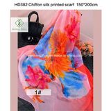 2017 Newest Fashion Lady Chiffon Silk Scarf Flower Printed Shawl