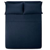 Wholesale Deluxe Microfiber Striped Bed Sheet Set, Navy Blue, Queen/King