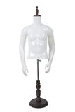 Glossy Bright White Half-Body Male Mannequin with Cap (The Wooden Base)