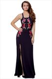 Black High Split Floral Embroidered Maxi Dress