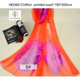 Fashion Lady Big Size Chiffon Silk with Flower Printed Shawl