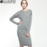 Women Knee Length Long Sleeve Cotton Spandex Jersey Straight Dress