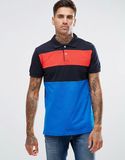 Blue Pull Bear Short Sleeve Contrast Stripe Polo Shirt