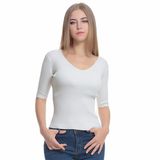 Ladies Middle Sleeve V Neck Knitting Pullover Wholesale
