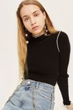 Women Short Fine Knit Sweater with Ribbed Trims