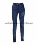 Denim Horse Print Jean Pants Lady Horse Riding Breeches (SMBH17021)