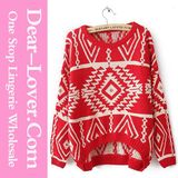 Winter Geometric Rhombus Retro Red Knitting Apparel