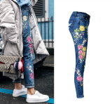 Women Jeans High Waist Embroidery Lady Straight Denim Pants Jeans