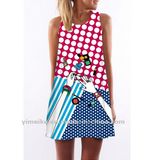 Fashion Euramerican Digital Printing Round Collar Strapless Loose Dress