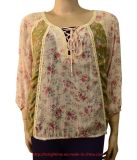 Women's Woven Printed Silke Crinkled Blouse with Lace (RTB14075)
