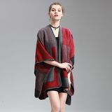 Womens Cashmere Feel Checked Printing Fancy Cape Stole Poncho Shawl (SP296)