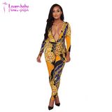 2018 Fashion Design Astrid Multi-Color Print Plunging V-Neck Jumpsuit