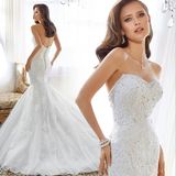 Mermaid Trumpet Sweetheart Lace Appliqued Spark Beading Bridal Dress