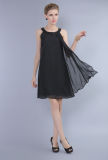 Fashion Plant Black Loose Women Chiffon Dress with Plus Size